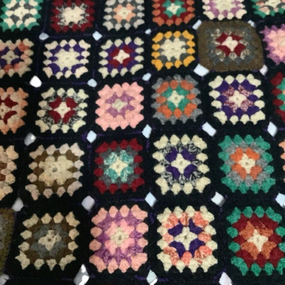 Vintage Handmade Granny Square Crochet Throw Blanket 45x33 Cottagecore Boho‎